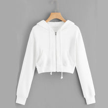 Load image into Gallery viewer, Women Hooded Sweatshirt Short Cropped Tops Pullovers For Women Fashion Casual Black White Long Sleeve Zipper Pocket Hoodies