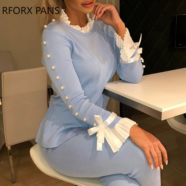 Lace Insert Bowknot Buttoned Bell Cuff Blouse Women Tops