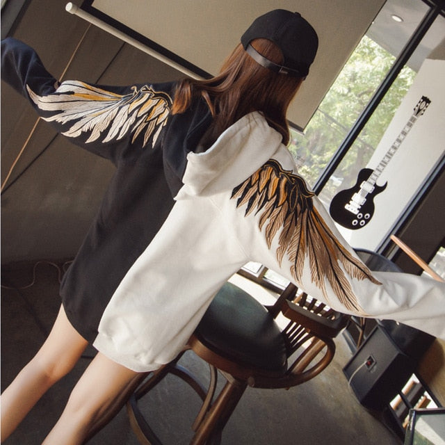 Wings Embroidered with Cap Hoodie Clothes Female Lovers Tide Fashion Brand Student Bf Wind Fashion Hooded Sweatshirts Hoodies