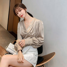 Load image into Gallery viewer, Korean Fashion Silk Women Blouses Satin Womens Tops and Blouses Ladies Tops Plus Size Office Lady Blusas Femininas Elegante
