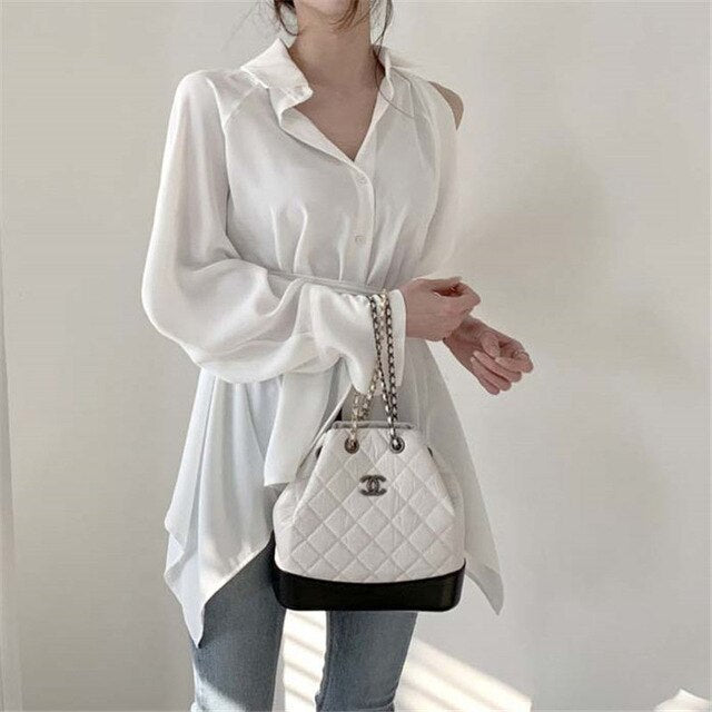 Alien Kitty Female Sweet Off Shoulders Sexy 2020 High Quality Solid Chic Elegant Vintage Loose Fashion All-Match Casual Shirts