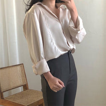 Load image into Gallery viewer, HziriP High Quality Minimalist Satin Solid 2020 Chic Streetwear Office Lady All-Match Vintage Loose Leisure Slim Casual Shirts

