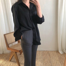 Load image into Gallery viewer, HziriP High Quality Minimalist Satin Solid 2020 Chic Streetwear Office Lady All-Match Vintage Loose Leisure Slim Casual Shirts
