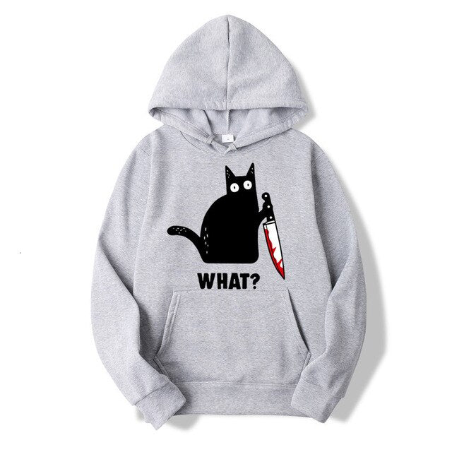 Fashion2019 Autumn Winter Fleece Women's Sportswear Harajuku Print Funny CAT WHAT Hip Hop Clothing Streetwear Hoodies Sweatshirt