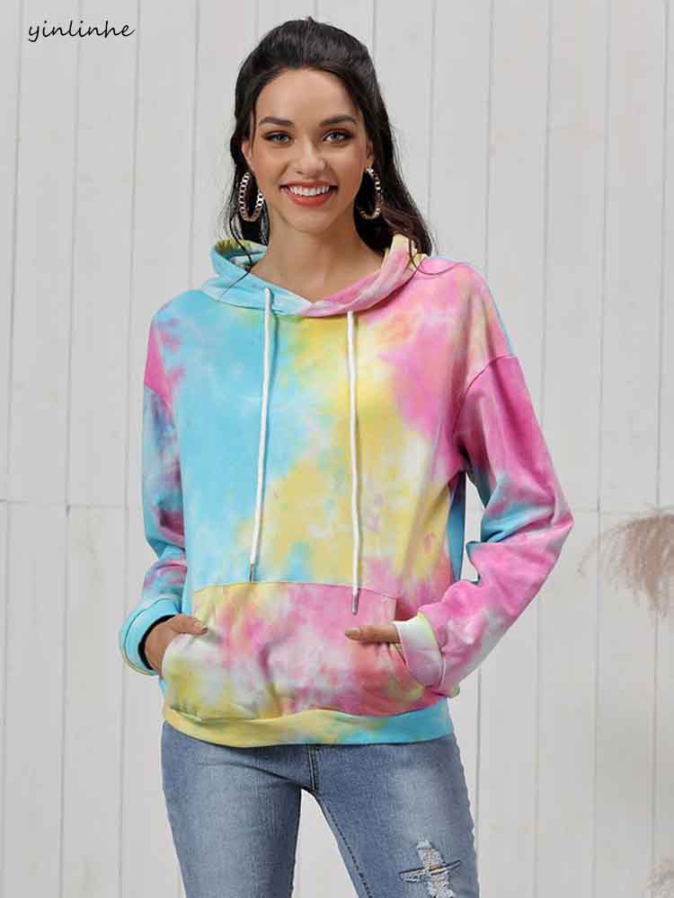 yinlinhe Print Colorful Autumn Hoodies Women Long Sleeve Spring Pullovers Female Fashion Ladies Sweatshirts Pockets 2019    1276